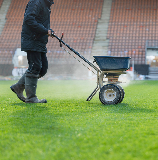 Man spraying chemical solution on lawn